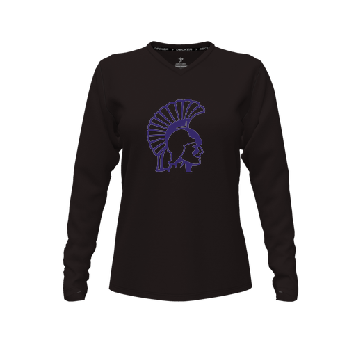 [CUS-DFW-TEES-CMF-VNK-LSL-BLK-FYXS-LOGO1] Decker Comfort T-Shirt (Female Youth XS, Black, V Neck, Logo 1, Long Sleeve)