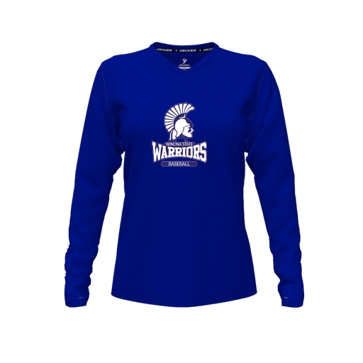 [CUS-DFW-TEES-CMF-VNK-LSL-RYL-FYXS-LOGO2] Decker Comfort T-Shirt (Female Youth XS, Royal, V Neck, Logo 2, Long Sleeve)