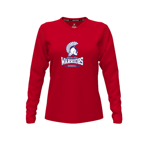 [CUS-DFW-TEES-CMF-VNK-LSL-RED-FYXS-LOGO2] Decker Comfort T-Shirt (Female Youth XS, Red, V Neck, Logo 2, Long Sleeve)
