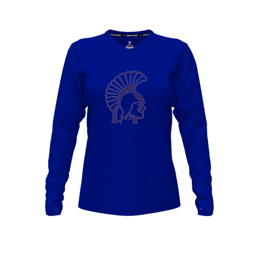 [CUS-DFW-TEES-PER-VNK-LSL-RYL-FYXS-LOGO1] Decker Performance T-Shirt (Female Youth XS, Royal, V Neck, Logo 1, Long Sleeve)
