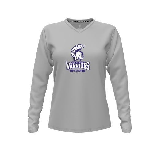 [CUS-DFW-TEES-PER-VNK-LSL-GRY-FYXS-LOGO2] Decker Performance T-Shirt (Female Youth XS, Gray, V Neck, Logo 2, Long Sleeve)